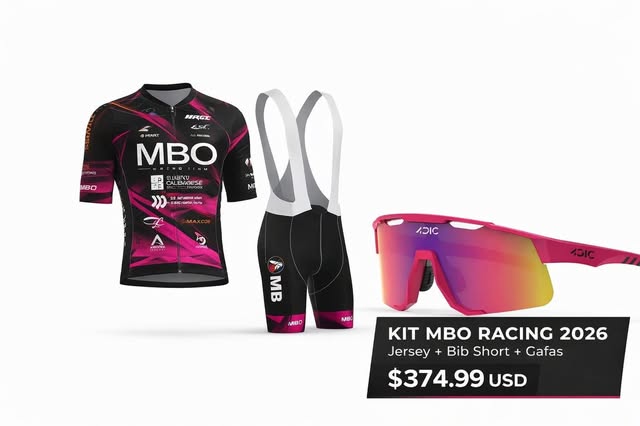 MBO Racing 2026 kit: jersey, bib shorts and sunglasses